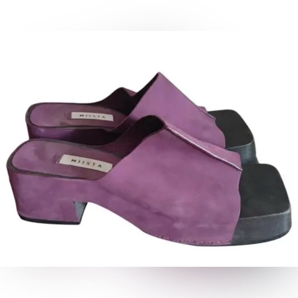 Purple sandals, Miista Purple Mules with Chunky Heel, Miista Eileen nubuck mules